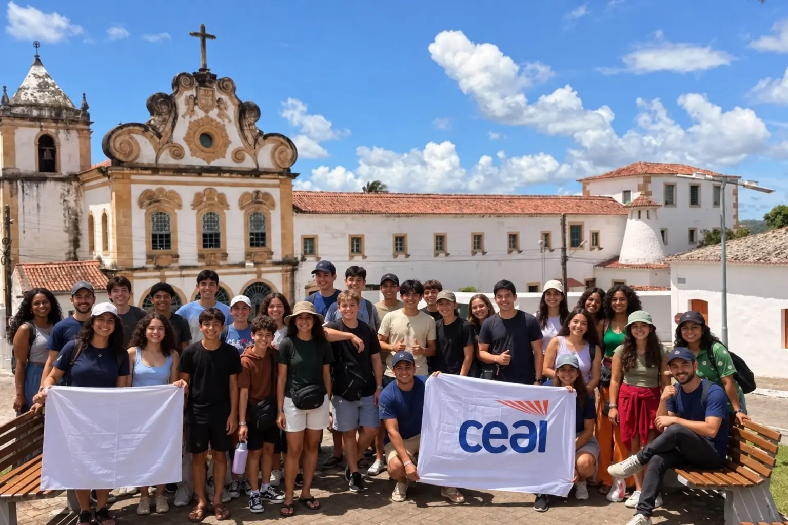 Alunos do CEAI em frente a igreja histórica de Penedo